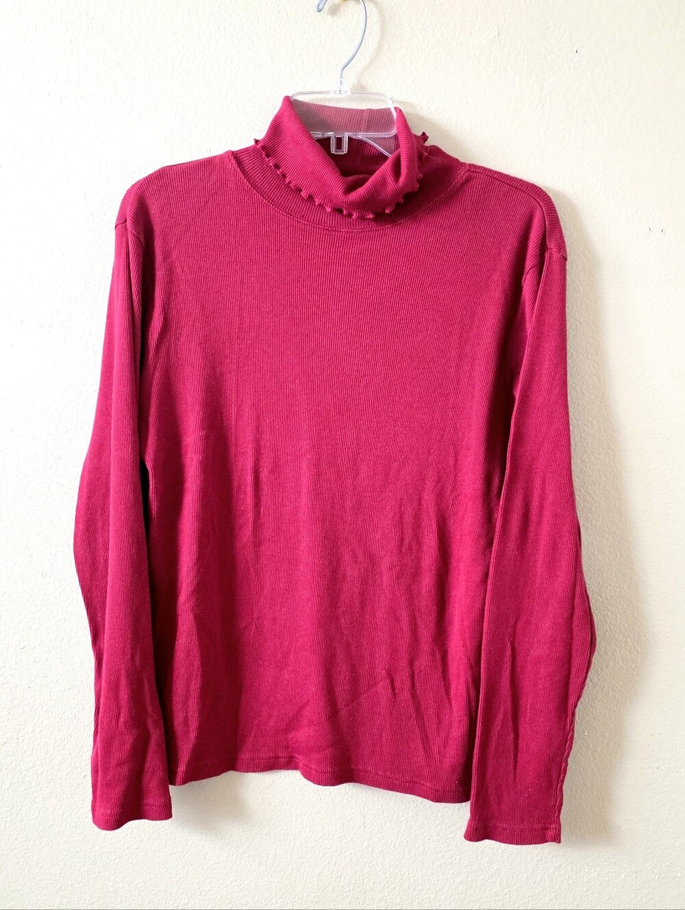 J. Jill Womens Red Ribbed Cotton Long Sleeve Ruffle Mock Neck Top - Size Medium